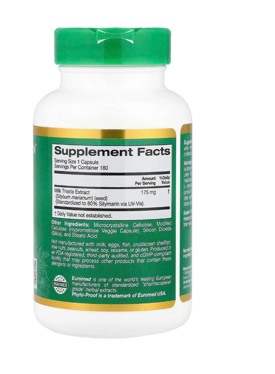 California Gold Nutrition EuroHerbs Extrait de chardon-Marie 175 mg – 180 capsules végétales – photo 2