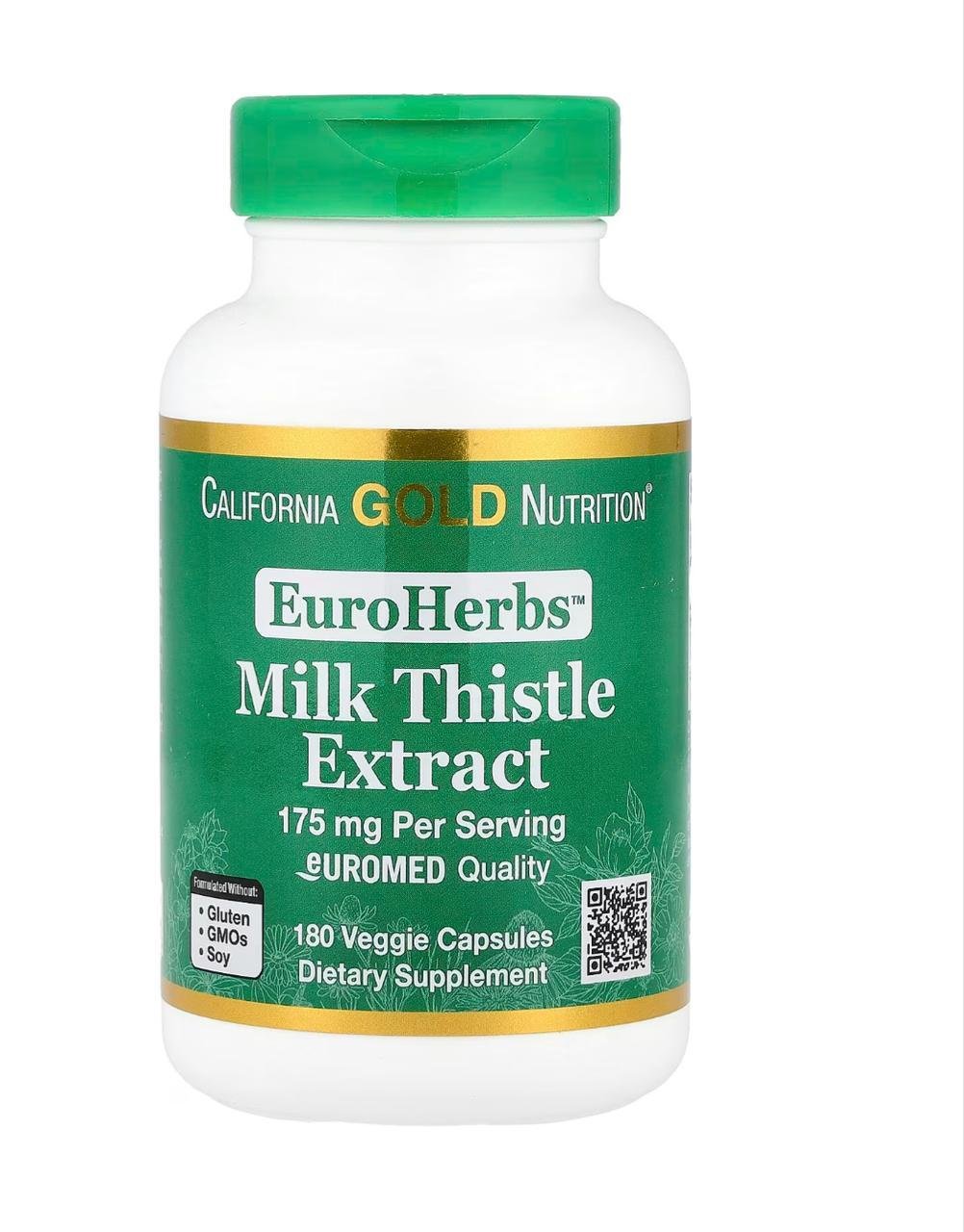 California Gold Nutrition EuroHerbs Extrait de chardon-Marie 175 mg – 180 capsules végétales