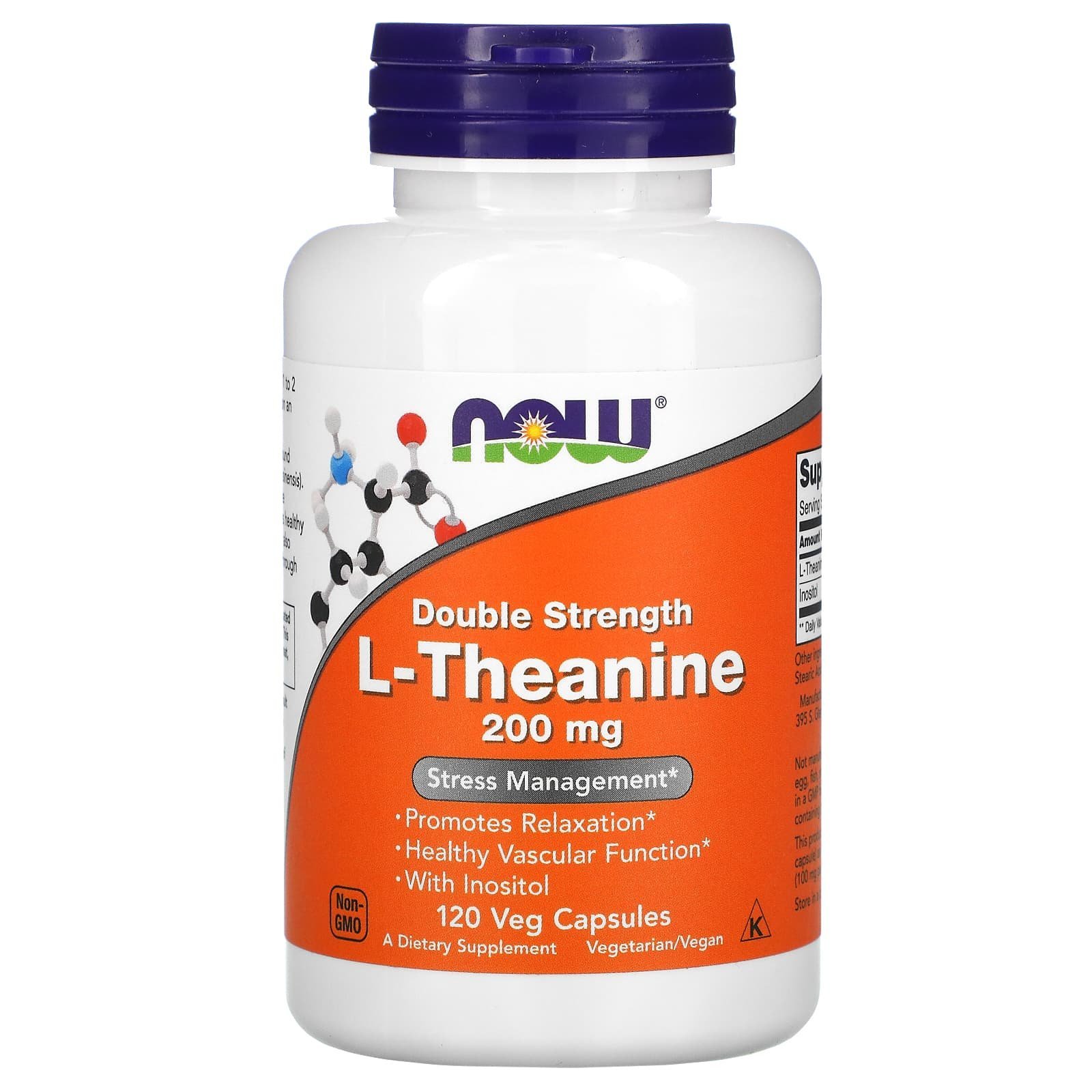 NOW Foods L-théanine double efficacité 200 mg – 120 capsules végétariennes