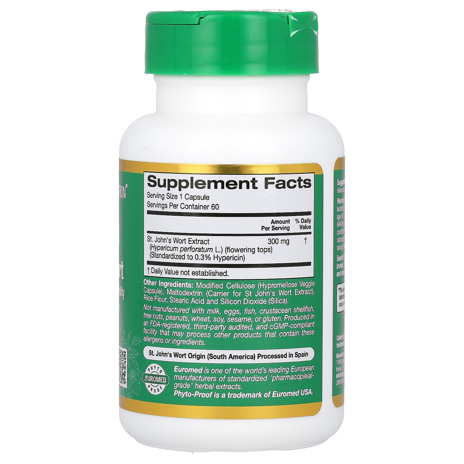 California Gold Nutrition EuroHerbs Extrait de millepertuis 300 mg – Qualité Euromed – 60 capsules végétales – photo 2