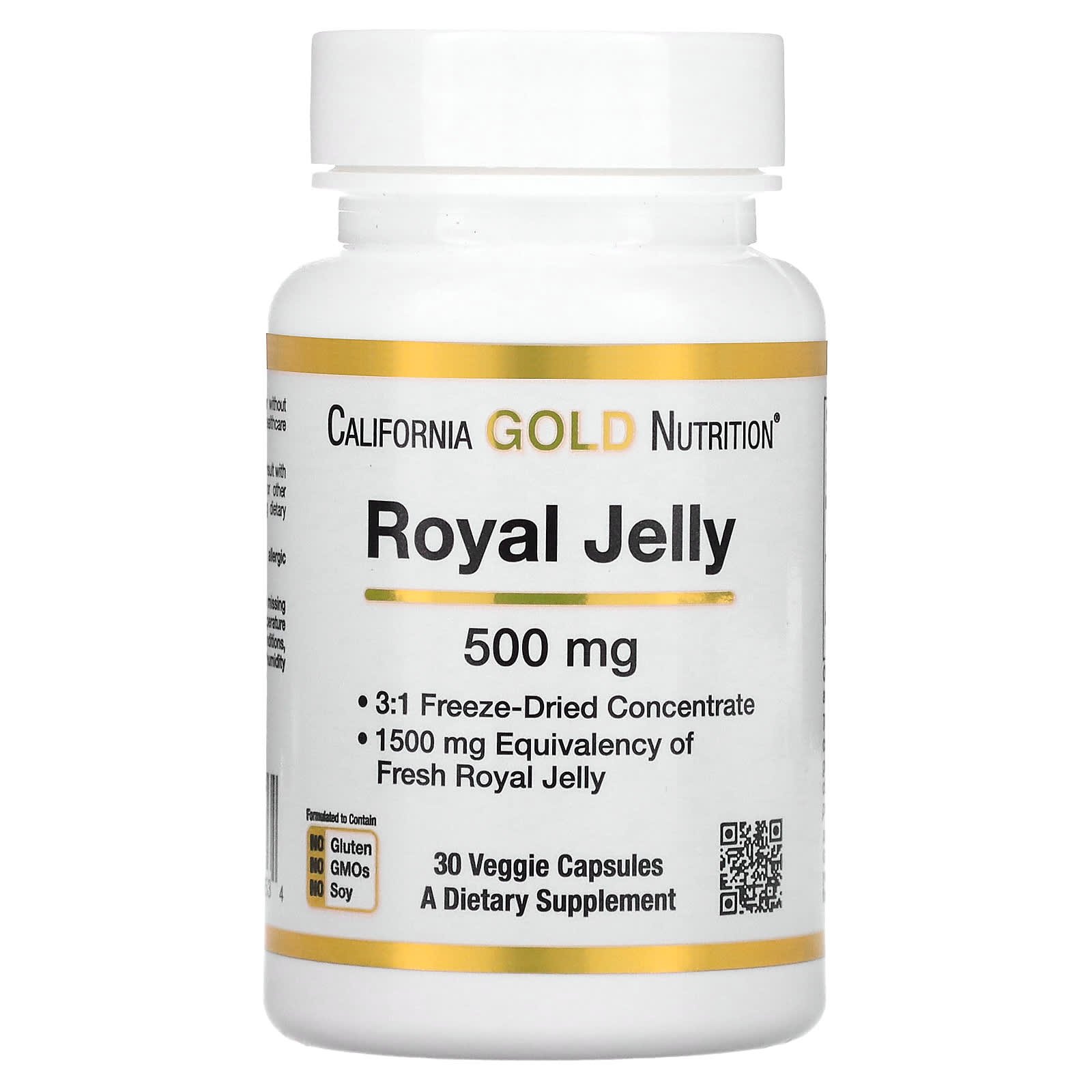 California Gold Nutrition Gelée royale concentrée et lyophilisée 500 mg – 30 capsules végétariennes