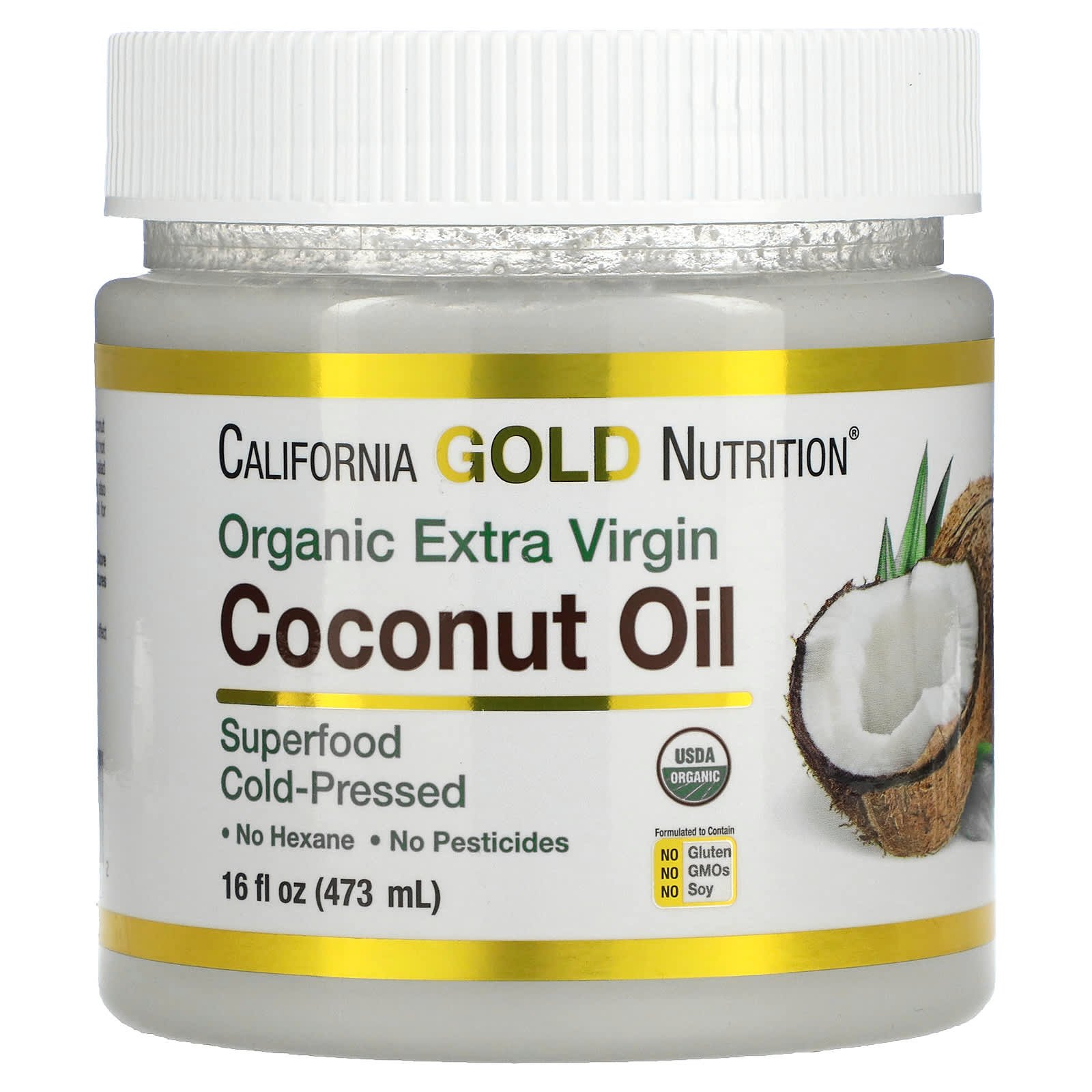 California Gold Nutrition Huile de coco vierge extra biologique pressée à froid – 473 ml