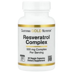 California Gold Nutrition Complexe de resvératrol avec extrait de pépins de raisin – 60 capsules végétales
