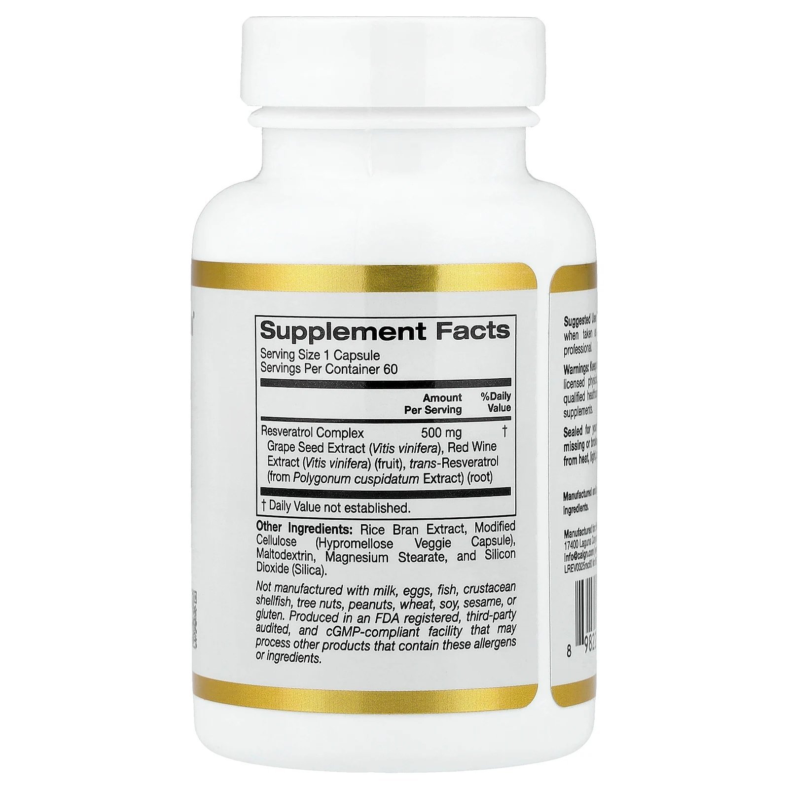 California Gold Nutrition Complexe de resvératrol avec extrait de pépins de raisin – 60 capsules végétales – photo 2