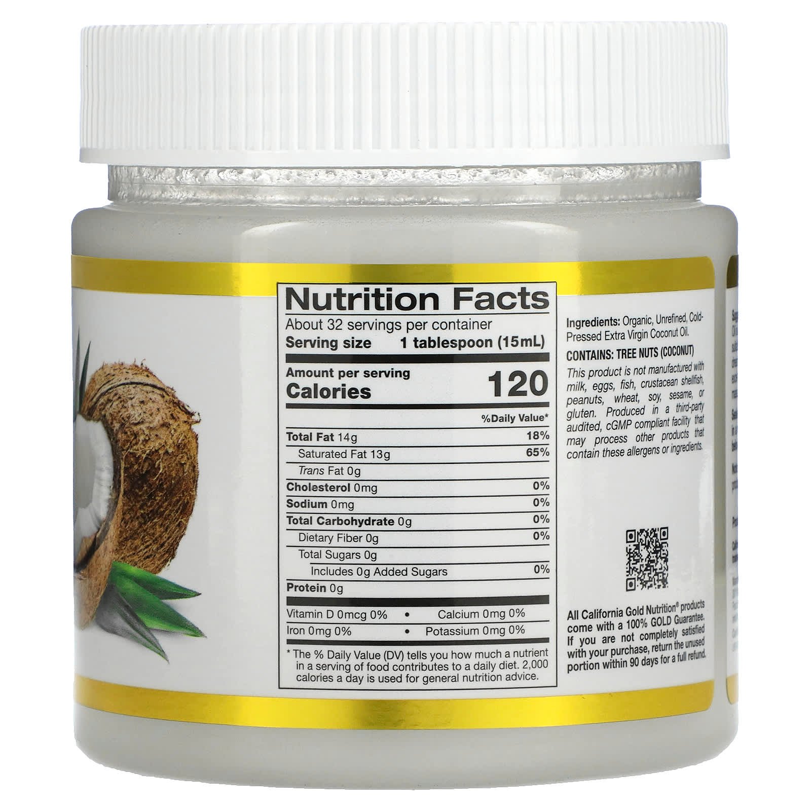 California Gold Nutrition Huile de coco vierge extra biologique pressée à froid – 473 ml – photo 2