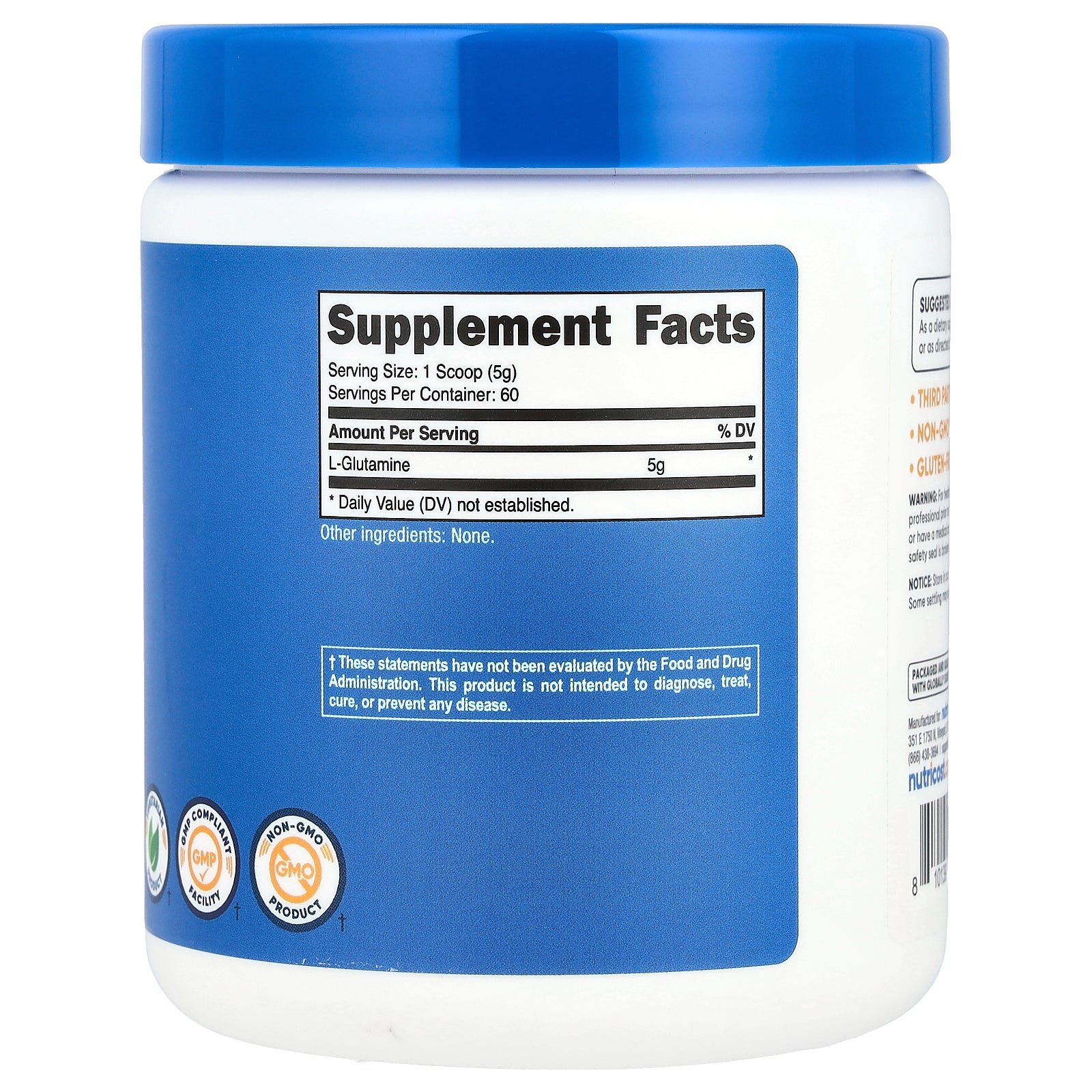 Nutricost L-Glutamine en poudre sans arôme – 300 g – 2