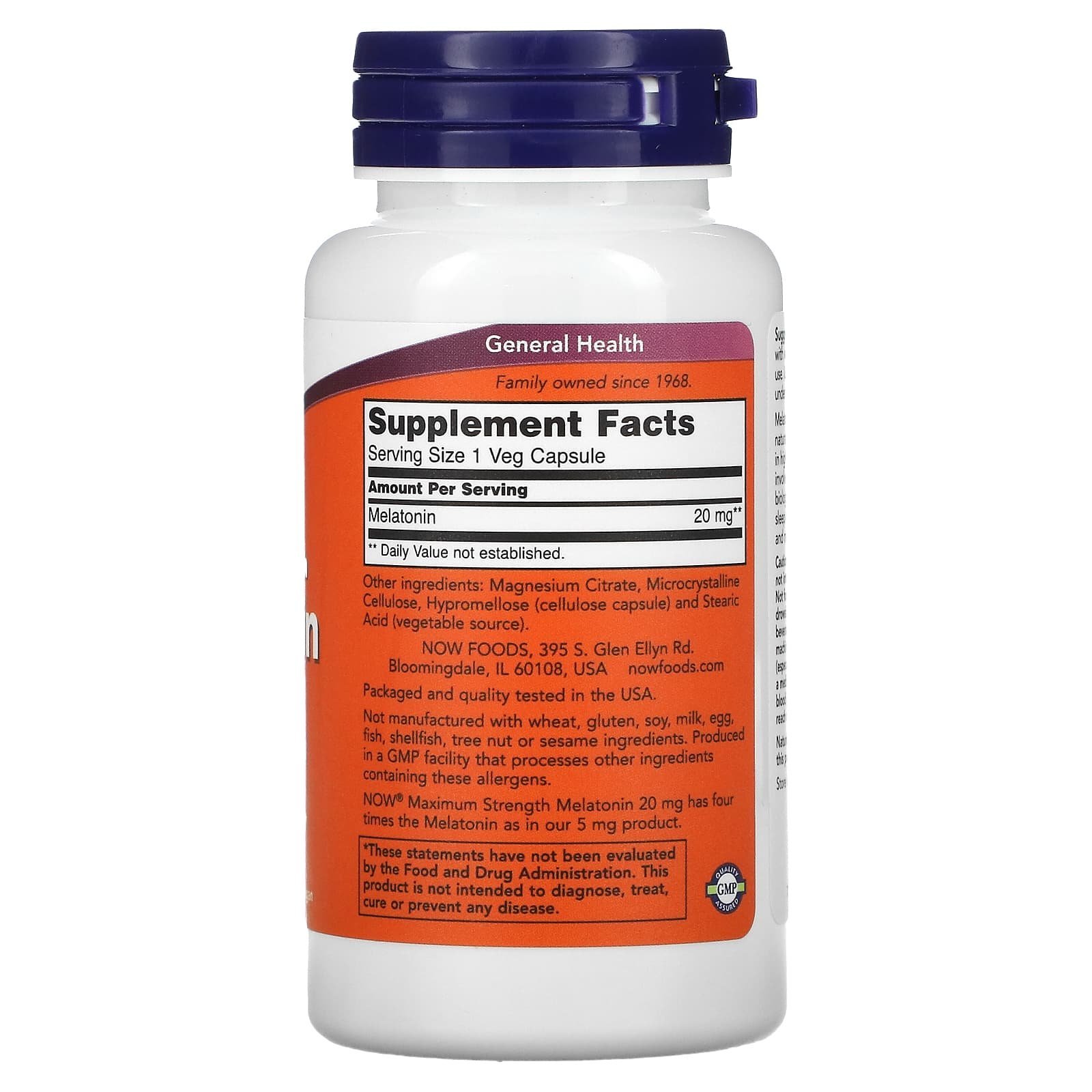 NOW Foods Mélatonine à puissance maximale 20 mg – 90 capsules végétariennes – photo 2