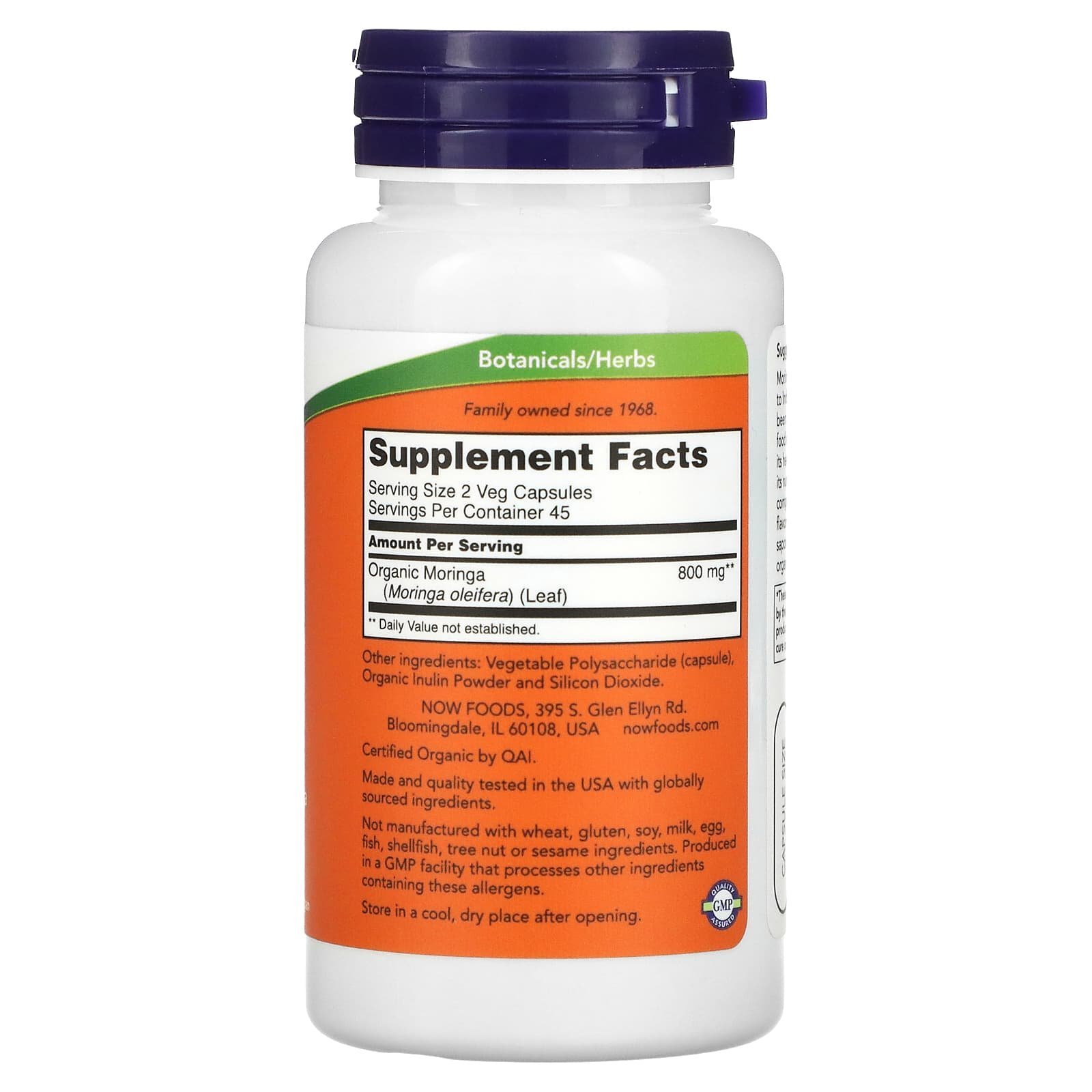 NOW Foods Feuille de moringa bio 400 mg – 90 capsules végétales – photo 2