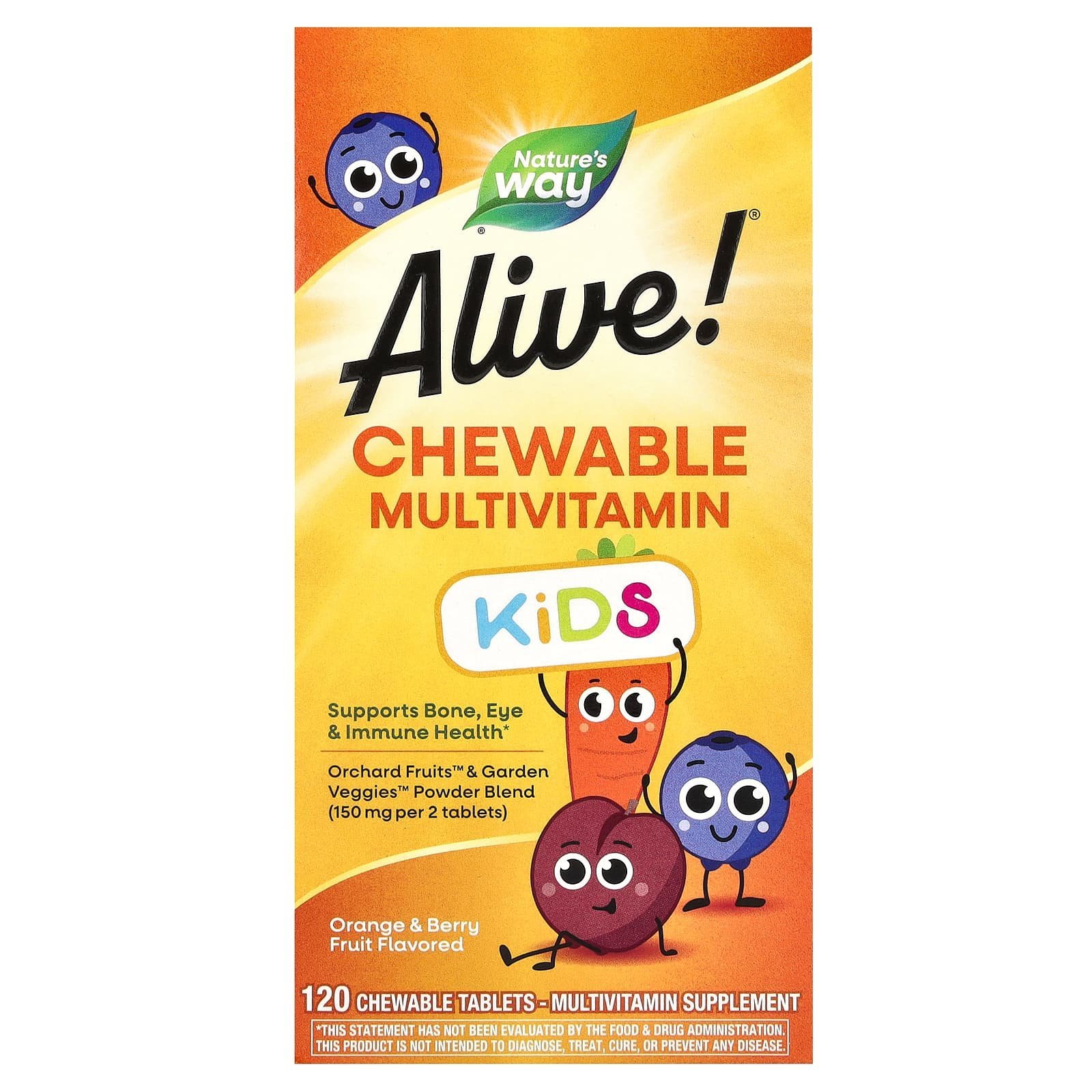 Nature's Way Alive! Multivitamines à croquer pour enfants – Orange et baies – 120 comprimés à croquer