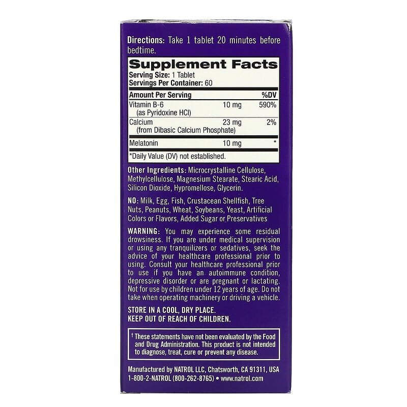 Natrol Mélatonine – Amélioration du sommeil – Libération prolongée – 10 mg – 60 comprimés – photo 3