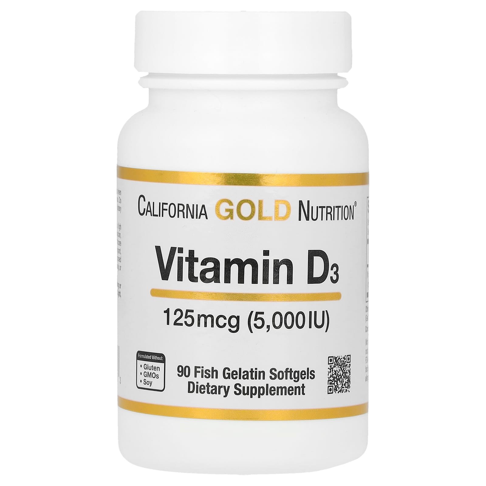 California Gold Nutrition Vitamine D3 125 µg (5 000 UI) – 90 capsules à enveloppe molle de gélatine de poisson
