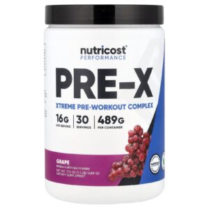 Nutricost Performance PRE-X, complexe pré-entraînement Xtreme, raisin – 435 g