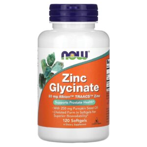 NOW Foods Glycinate de zinc 30 mg – 120 capsules à enveloppe molle