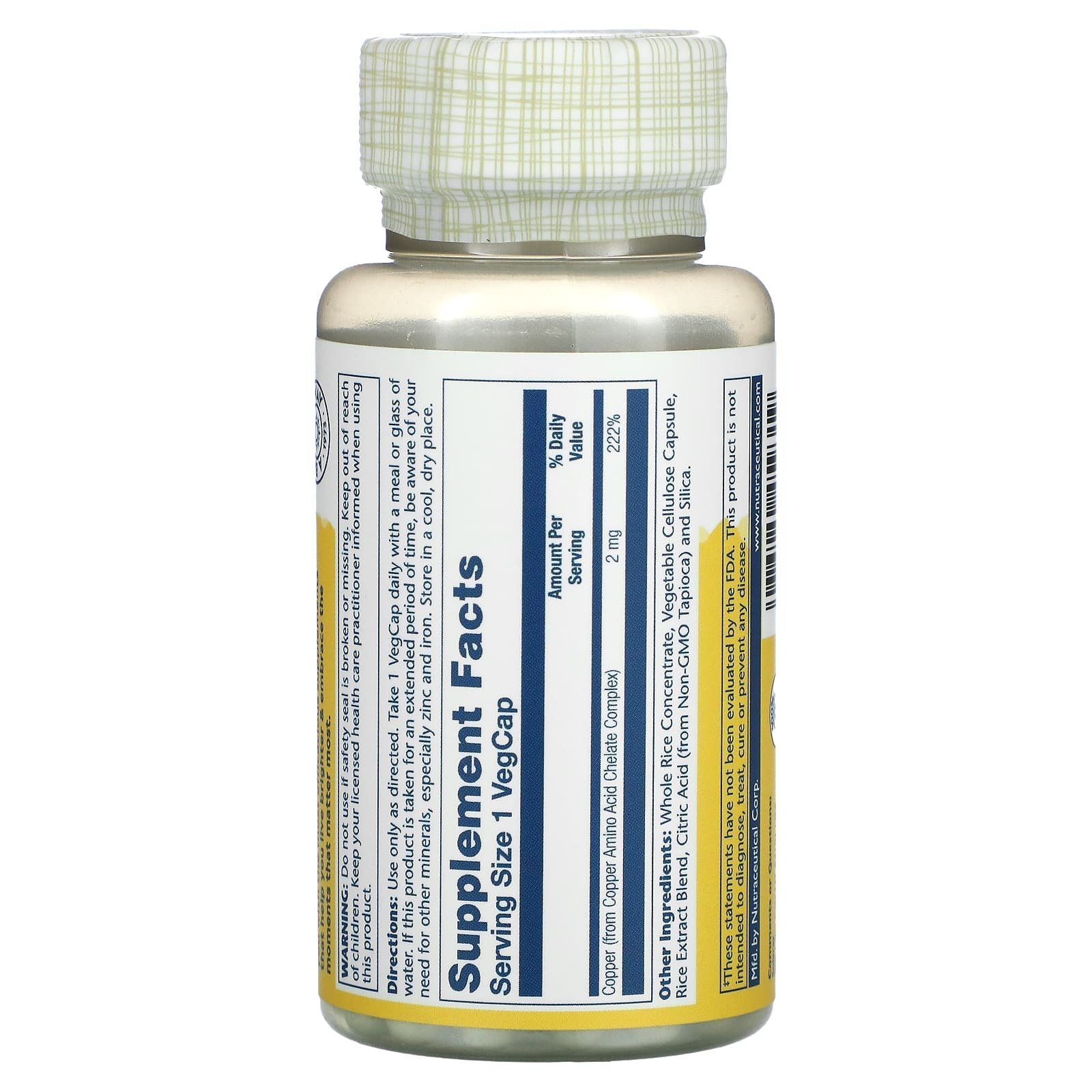 Solaray Cuivre 2 mg – 100 capsules végétales – photo 2
