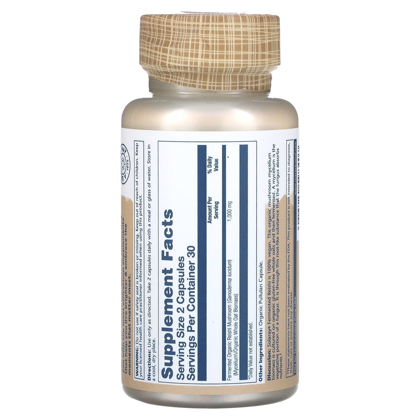 Solaray Reishi fermenté biologique 1000 mg – 60 capsules biologiques (500 mg par capsule) – photo 2