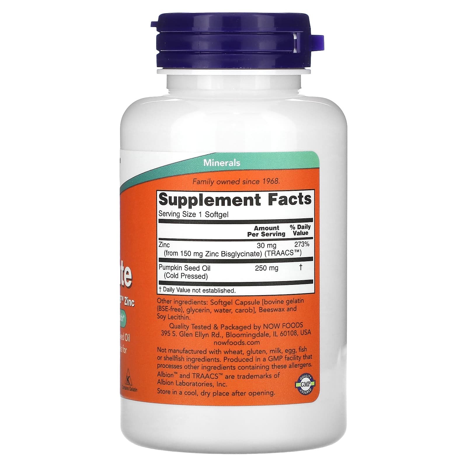 NOW Foods Glycinate de zinc 30 mg – 120 capsules à enveloppe molle – photo 2