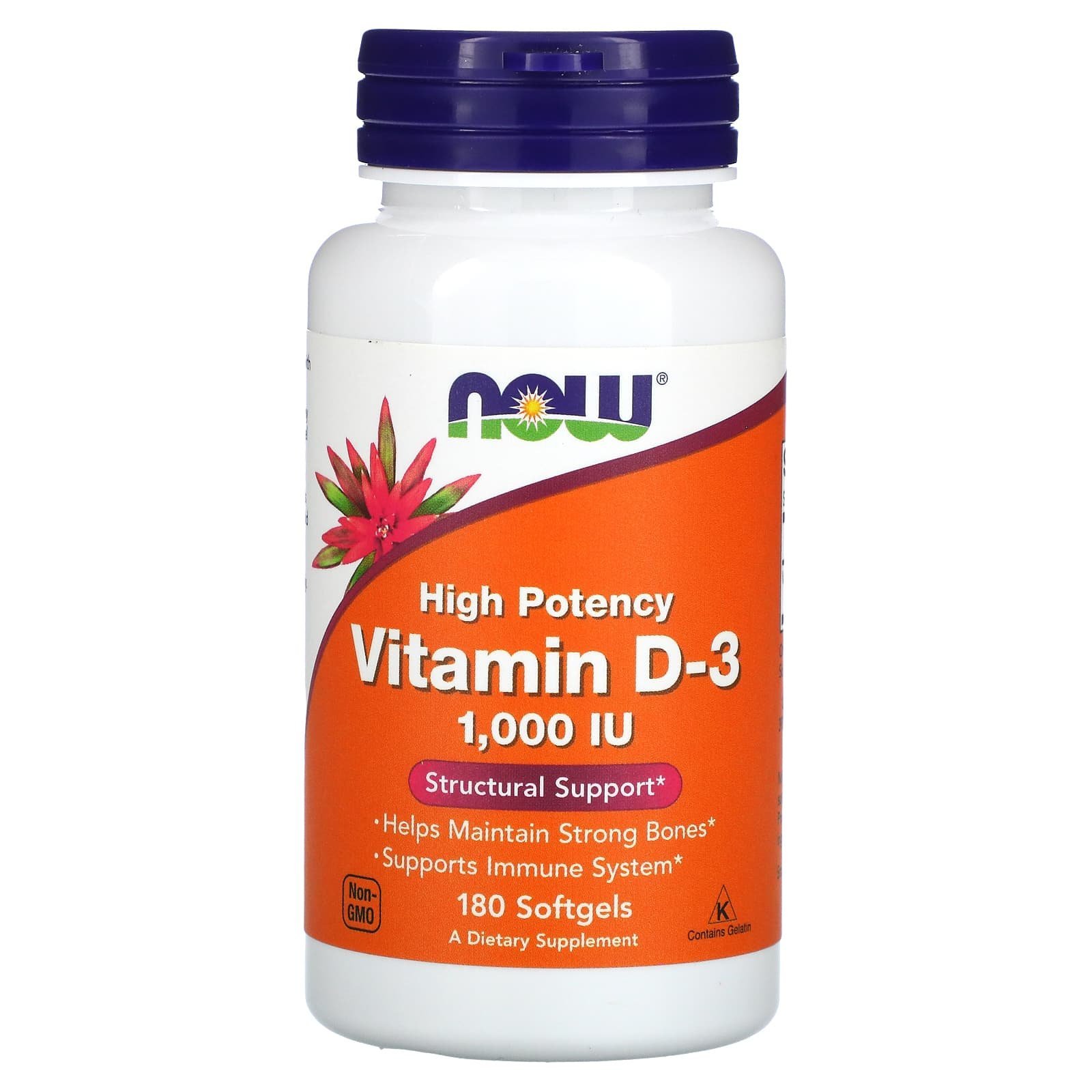 NOW Foods Vitamine D3 1000 UI – 180 capsules molles