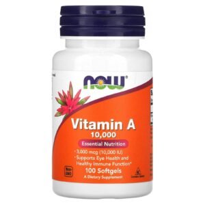 NOW Foods Vitamine A 3000 µg (10 000 UI) – 100 capsules molles