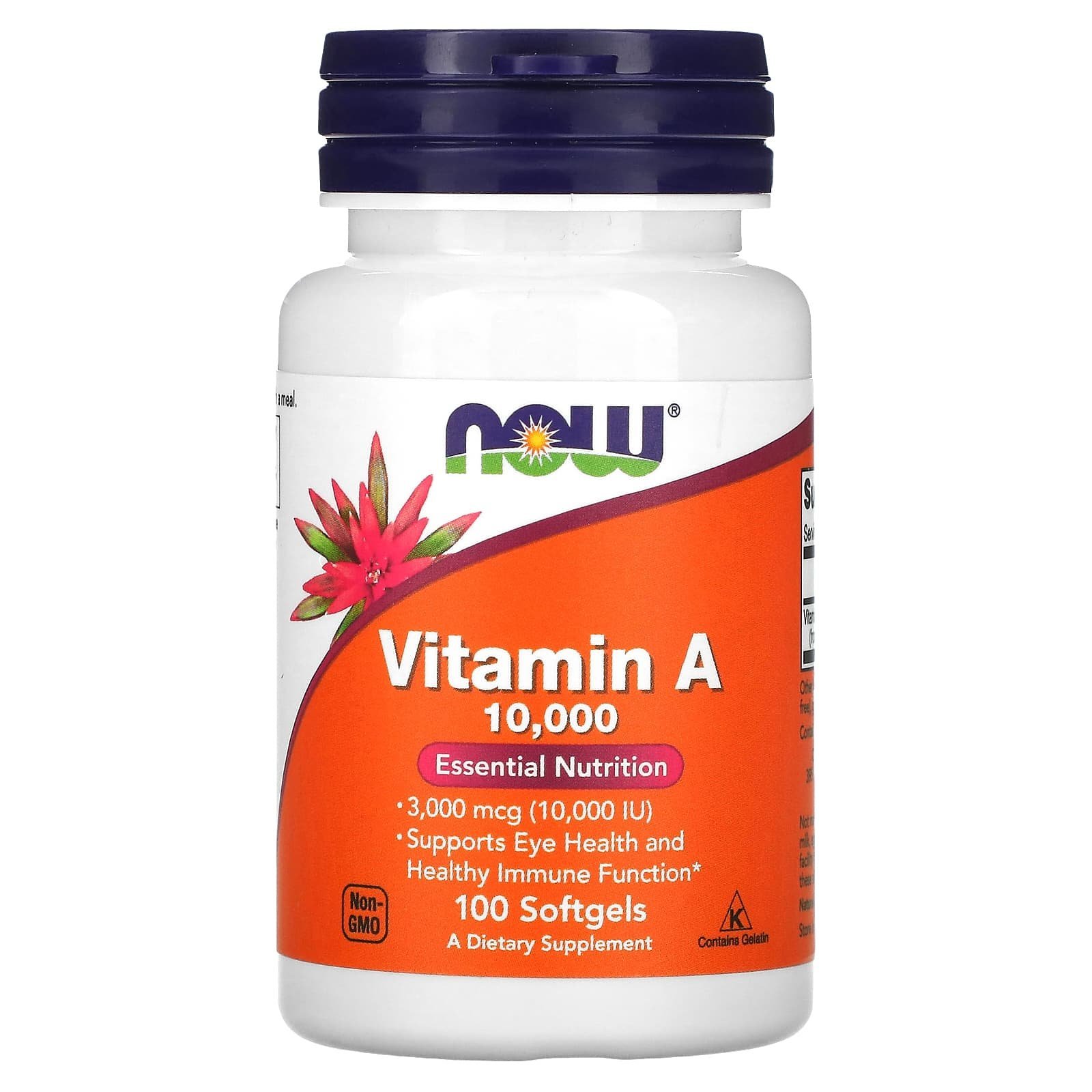 NOW Foods Vitamine A 3000 µg (10 000 UI) – 100 capsules molles