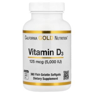 California Gold Nutrition Vitamine D3, 125 µg (5000 UI) – 360 capsules molles à base de gélatine de poisson