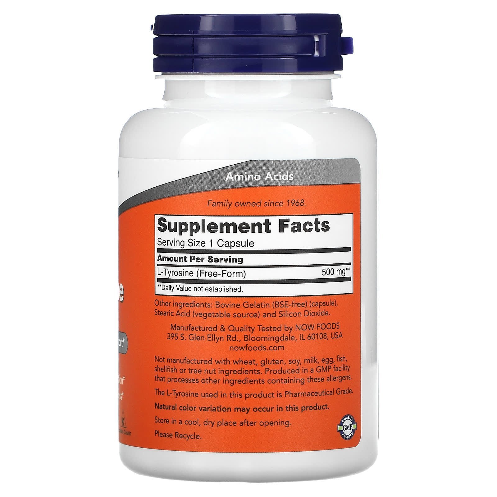 NOW Foods L-tyrosine 500 mg – 120 capsules – photo 2