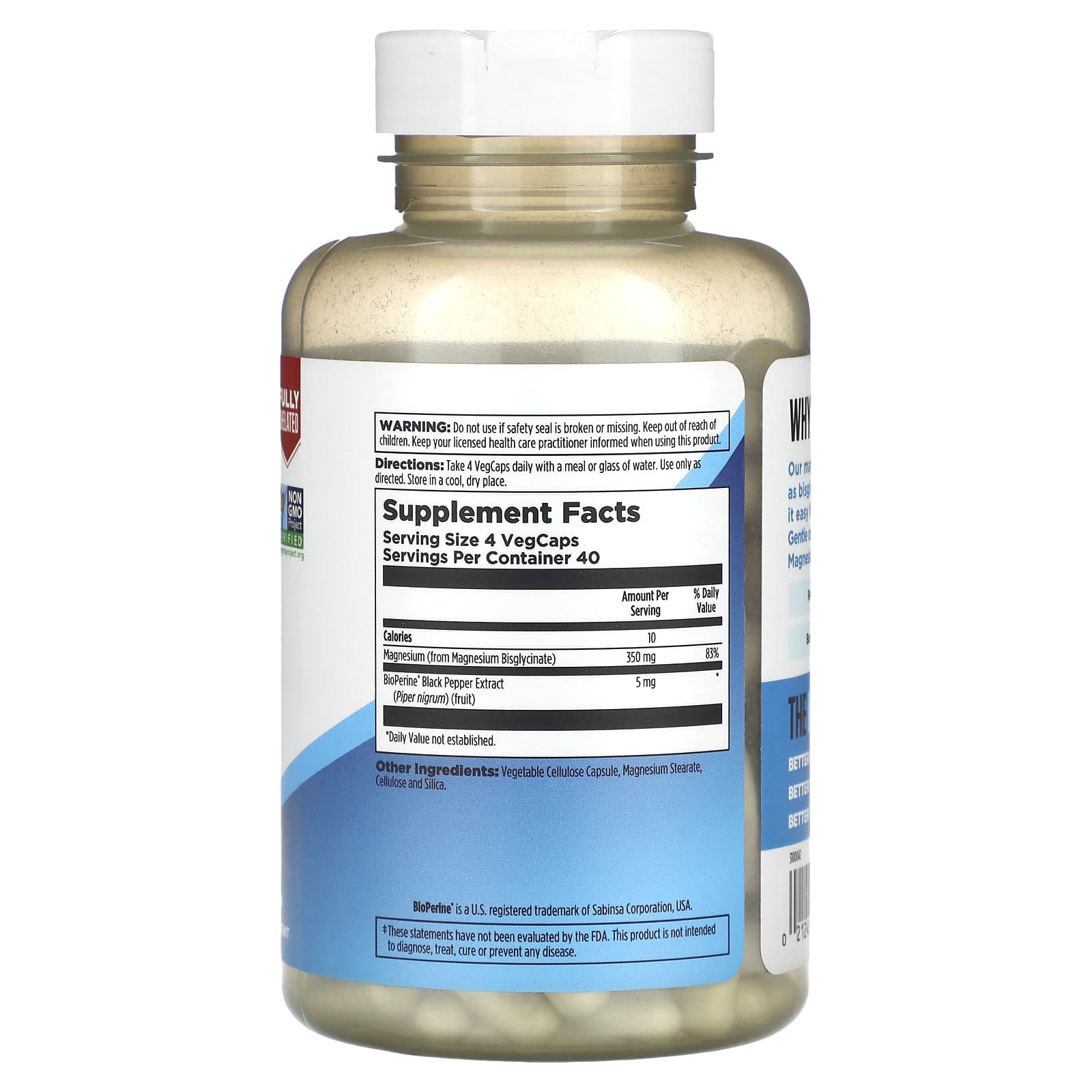KAL Glycinate de magnésium à haute absorption 350 – 160 capsules végétales – photo 2