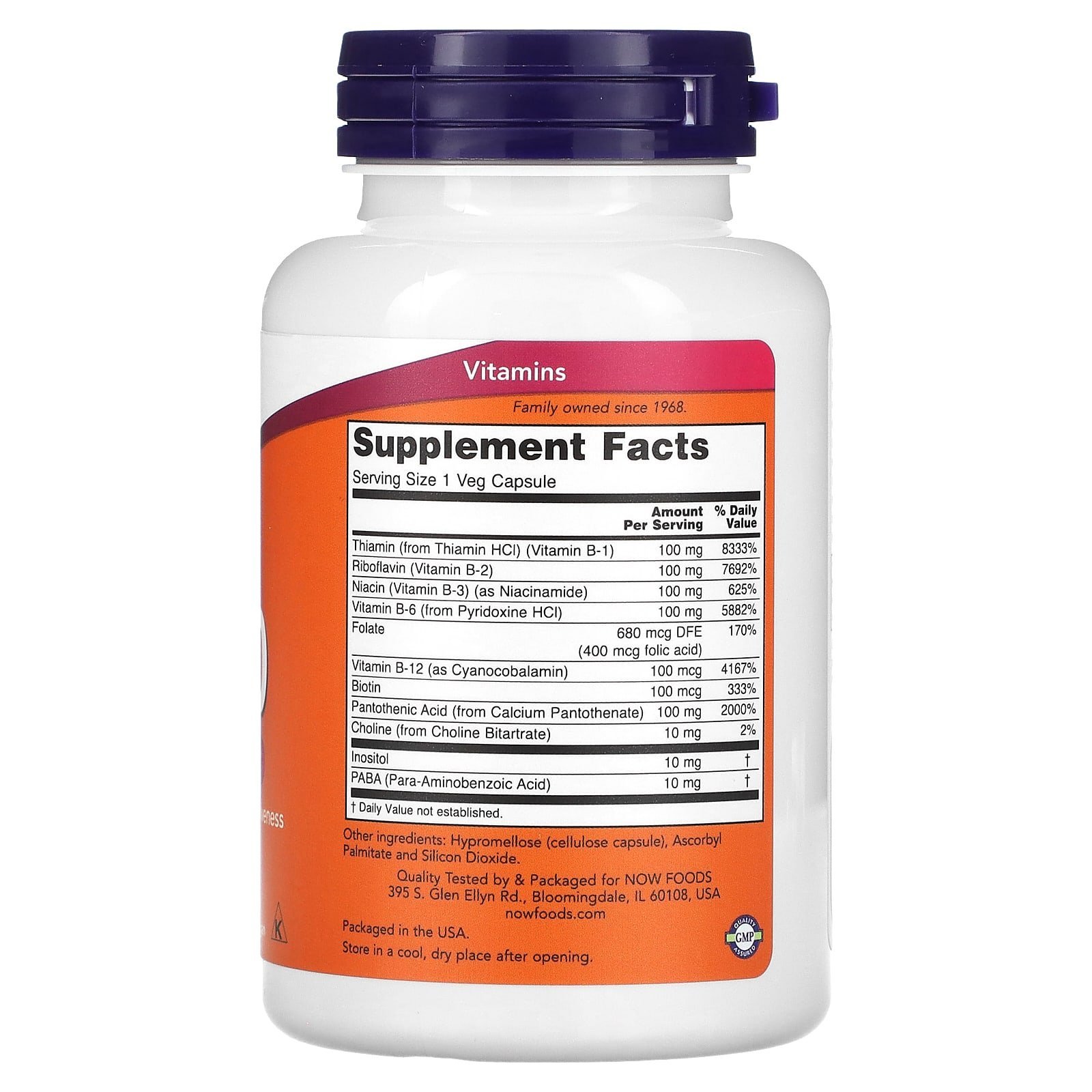 NOW Foods Vitamine B-100 – 100 capsules végétariennes – photo 2
