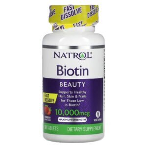 Natrol Biotine à dissolution rapide force maximale – Fraise – 10 000 µg – 60 comprimés