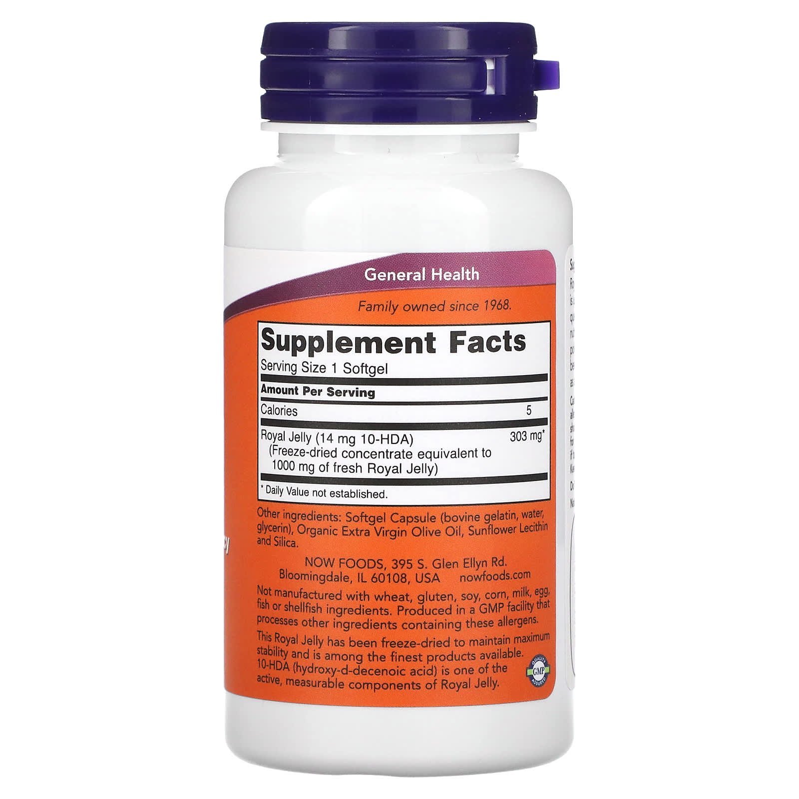 NOW Foods Gelée royale 1000 mg – 60 capsules à enveloppe molle – photo 2