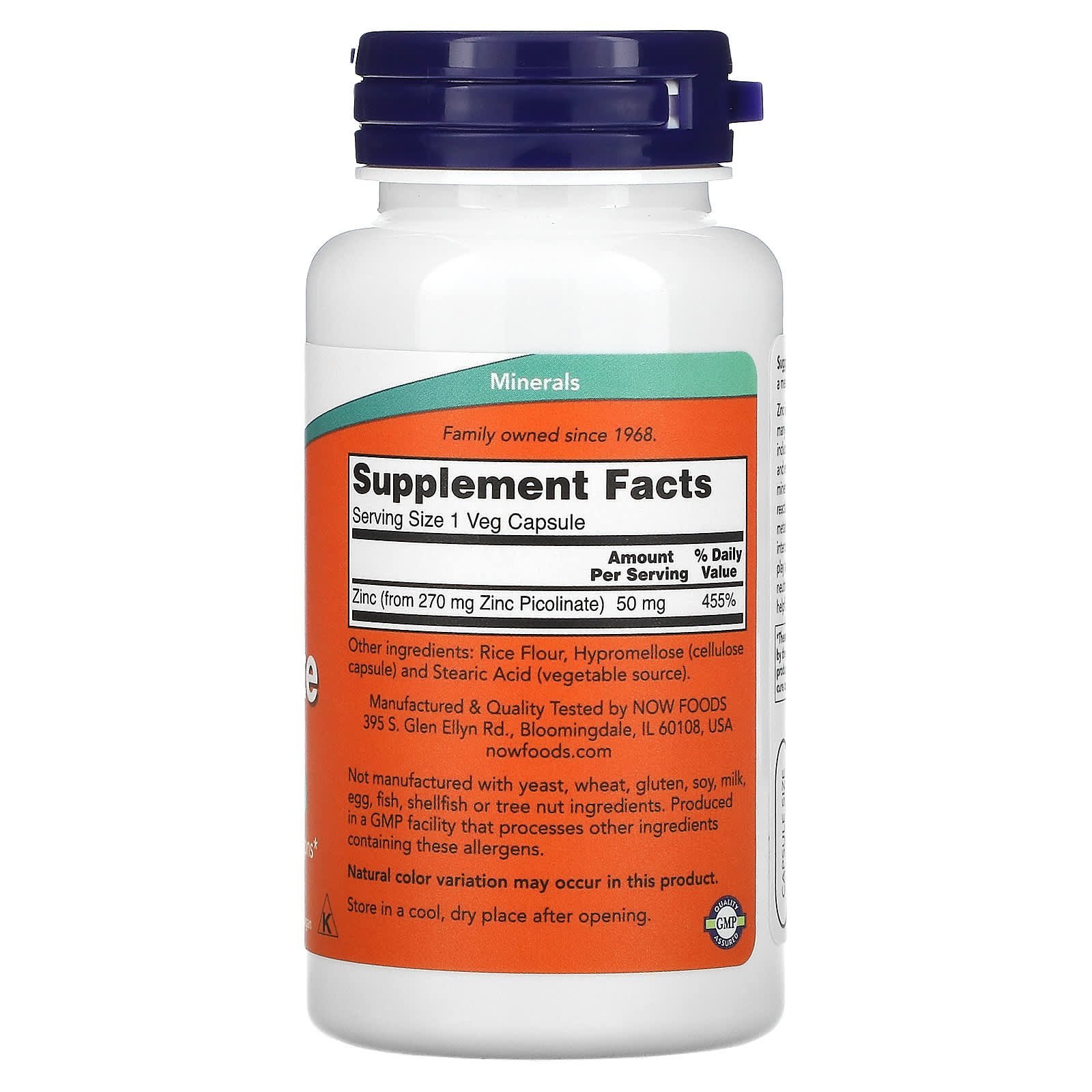 NOW Foods Picolinate de zinc 50 mg – 120 capsules végétariennes – photo 2