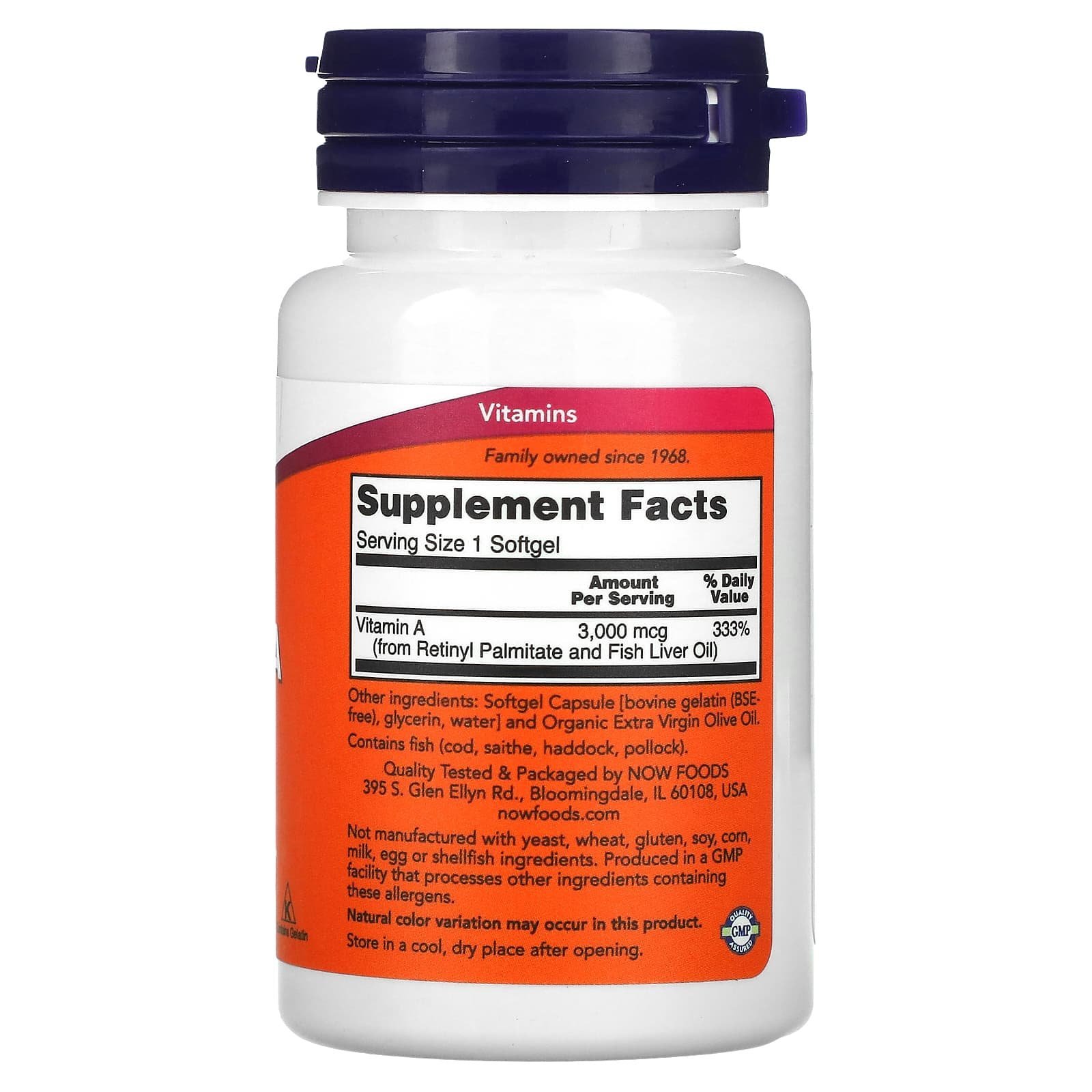NOW Foods Vitamine A 3000 µg (10 000 UI) – 100 capsules molles – photo 2