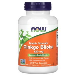 NOW Foods Ginkgo biloba double efficacité 120 mg avec ginseng sibérien – 200 capsules végétales