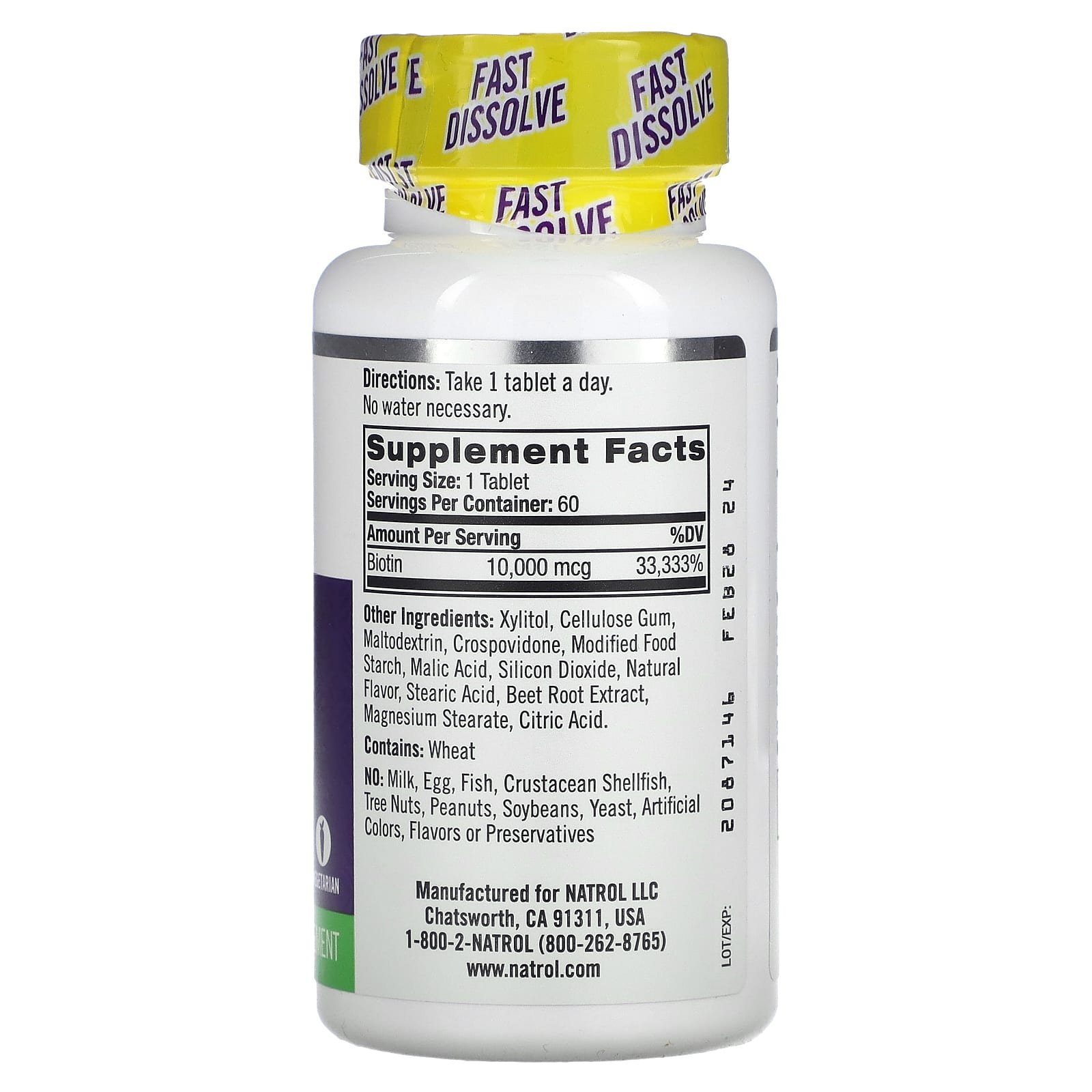 Natrol Biotine à dissolution rapide force maximale – Fraise – 10 000 µg – 60 comprimés – photo 2