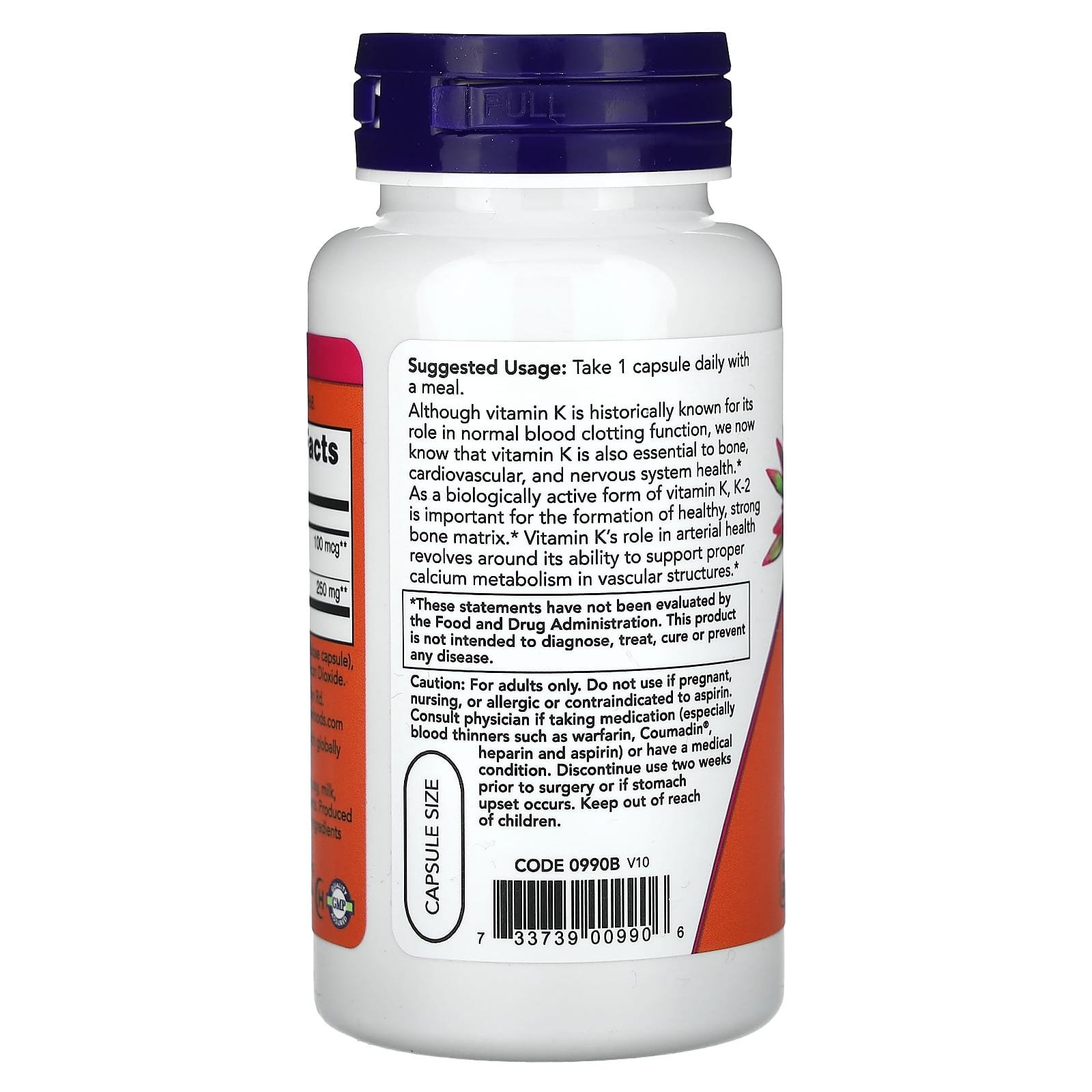 NOW Foods Vitamine K2 (MK-4) 100 µg – 100 capsules végétales – photo 3