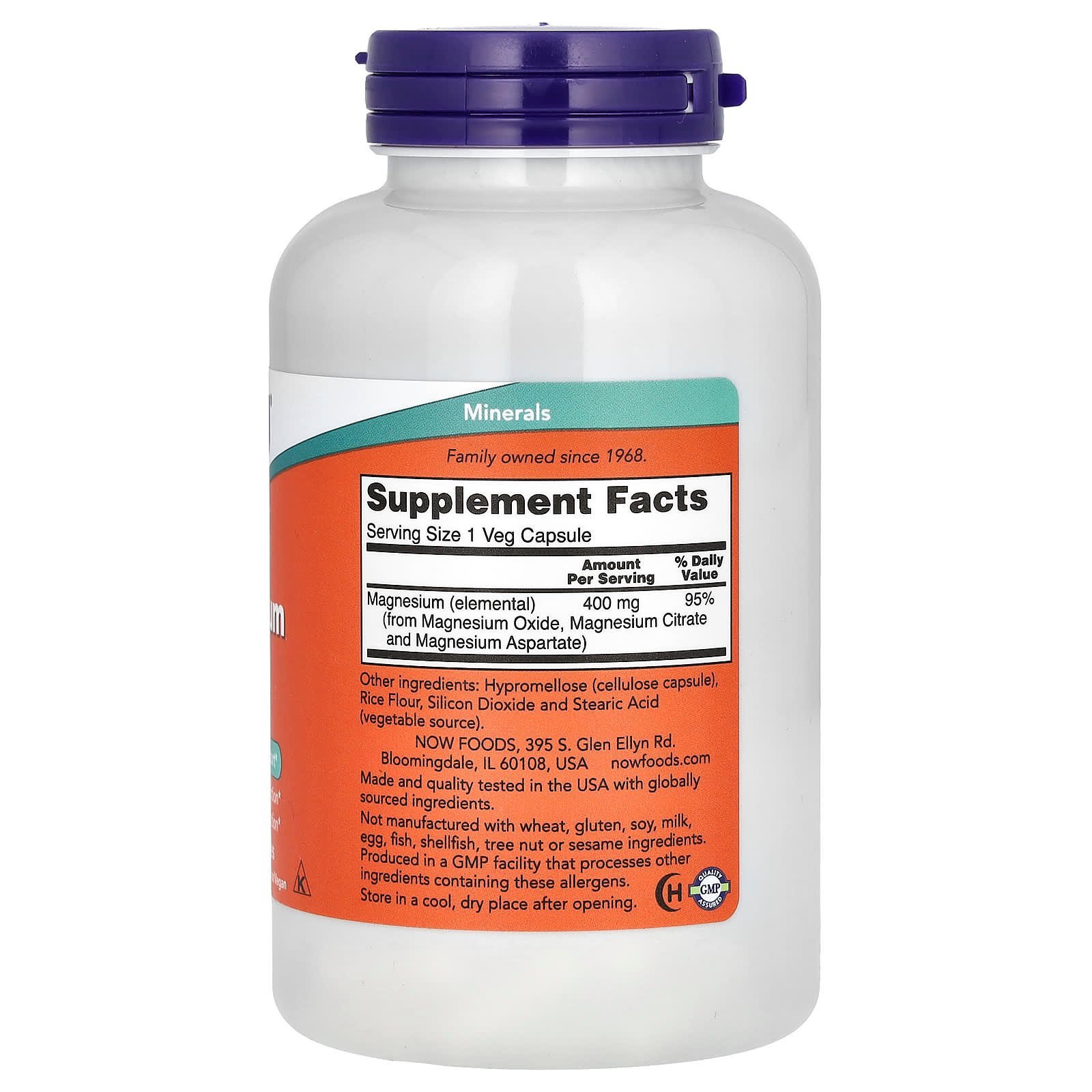 NOW Foods Magnésium 400 mg – 180 capsules végétariennes – photo 2