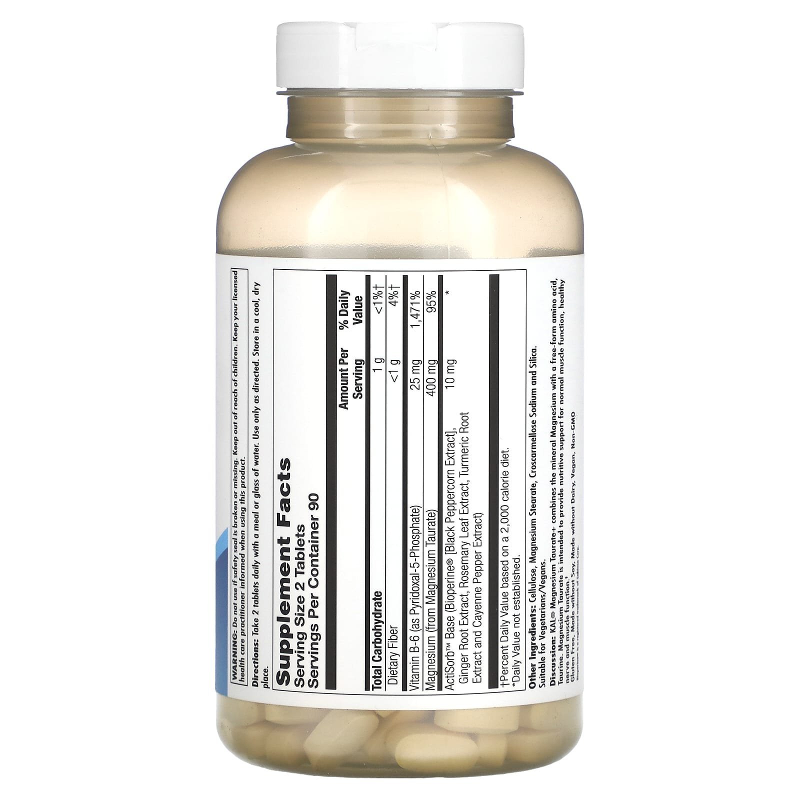 KAL Taurate de magnésium+ 400 mg – 180 comprimés (200 mg par comprimé) – photo 2
