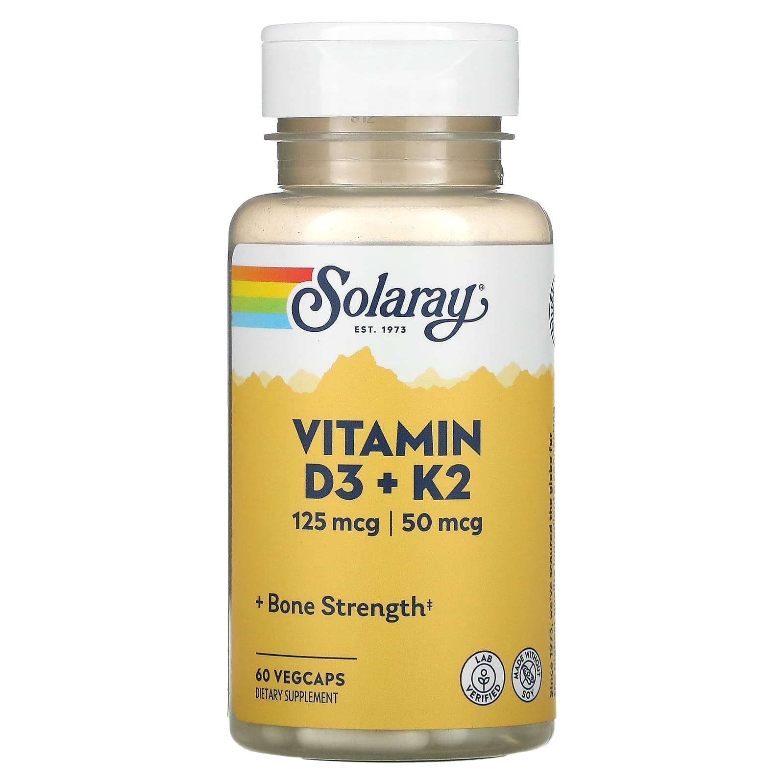 Solaray Vitamines D3 et K2 sans soja – 60 capsules végétariennes
