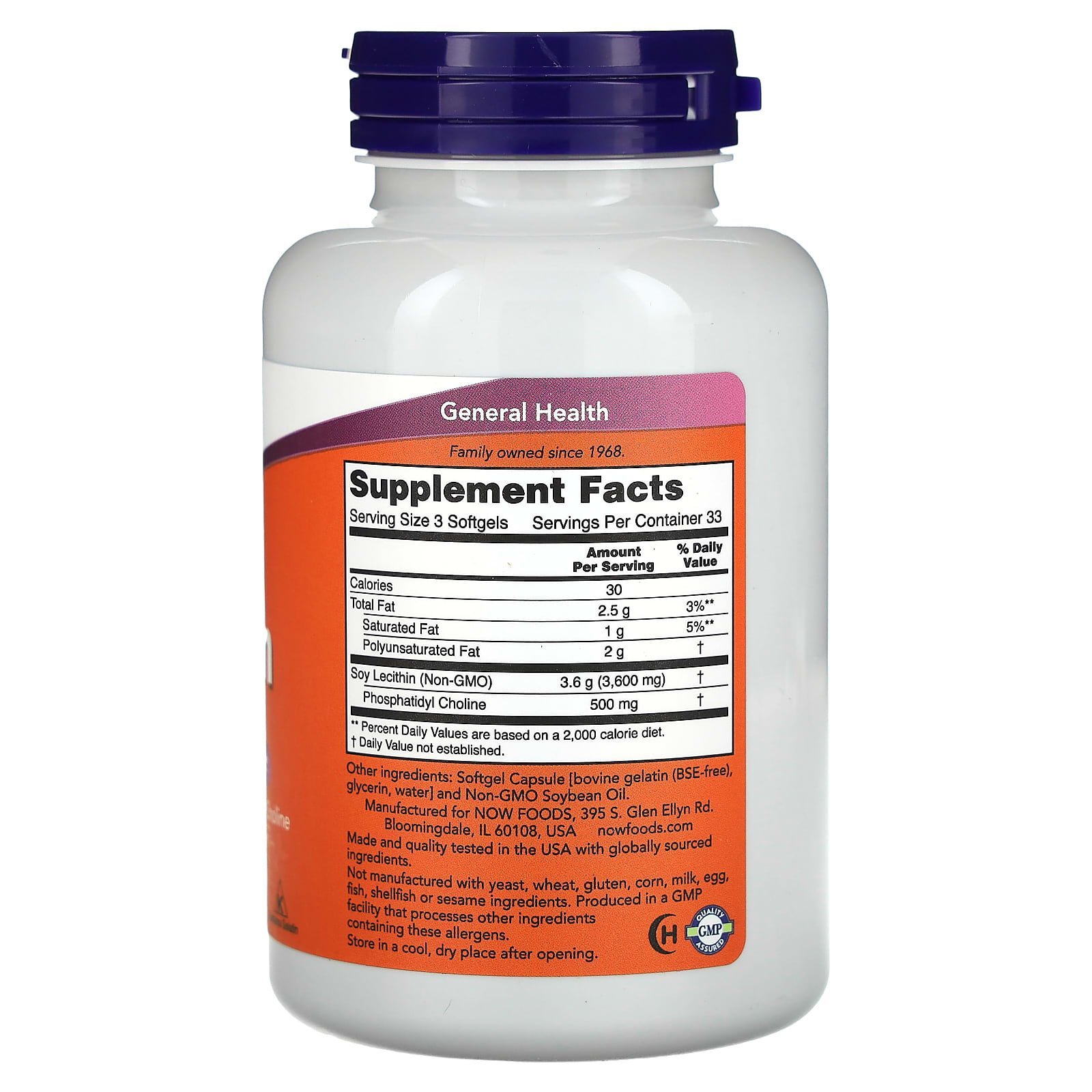 NOW Foods Lécithine 1200 mg – 100 capsules à enveloppe molle – photo 2