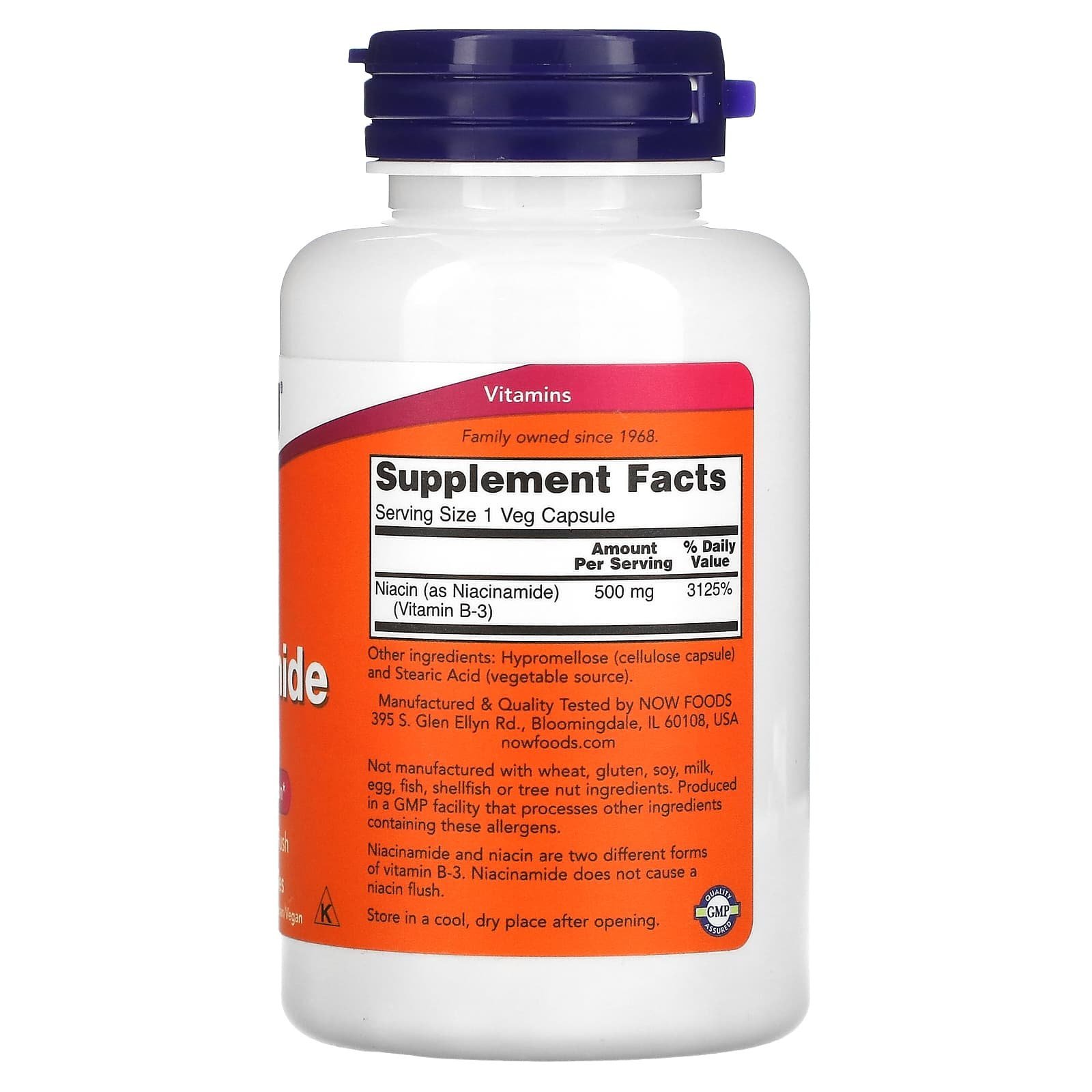 NOW Foods Niacinamide 500 mg (vitamine B3) – 100 capsules végétariennes – photo 2