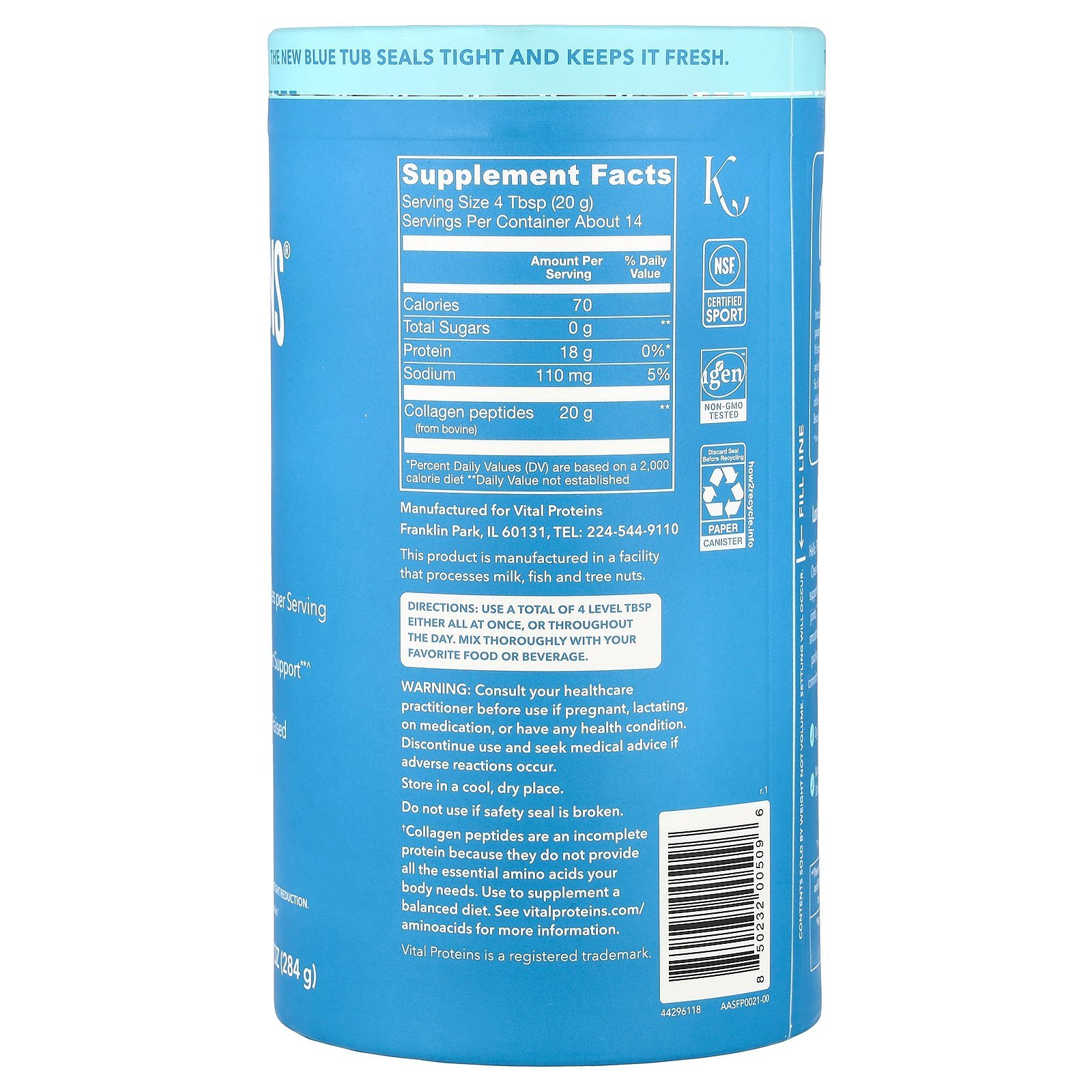 Vital Proteins Peptides de collagène, non aromatisés – 284 g – photo 2