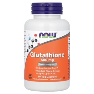 NOW Foods Glutathion 500 mg avec chardon-Marie et acide alpha-lipoïque – 60 capsules végétariennes
