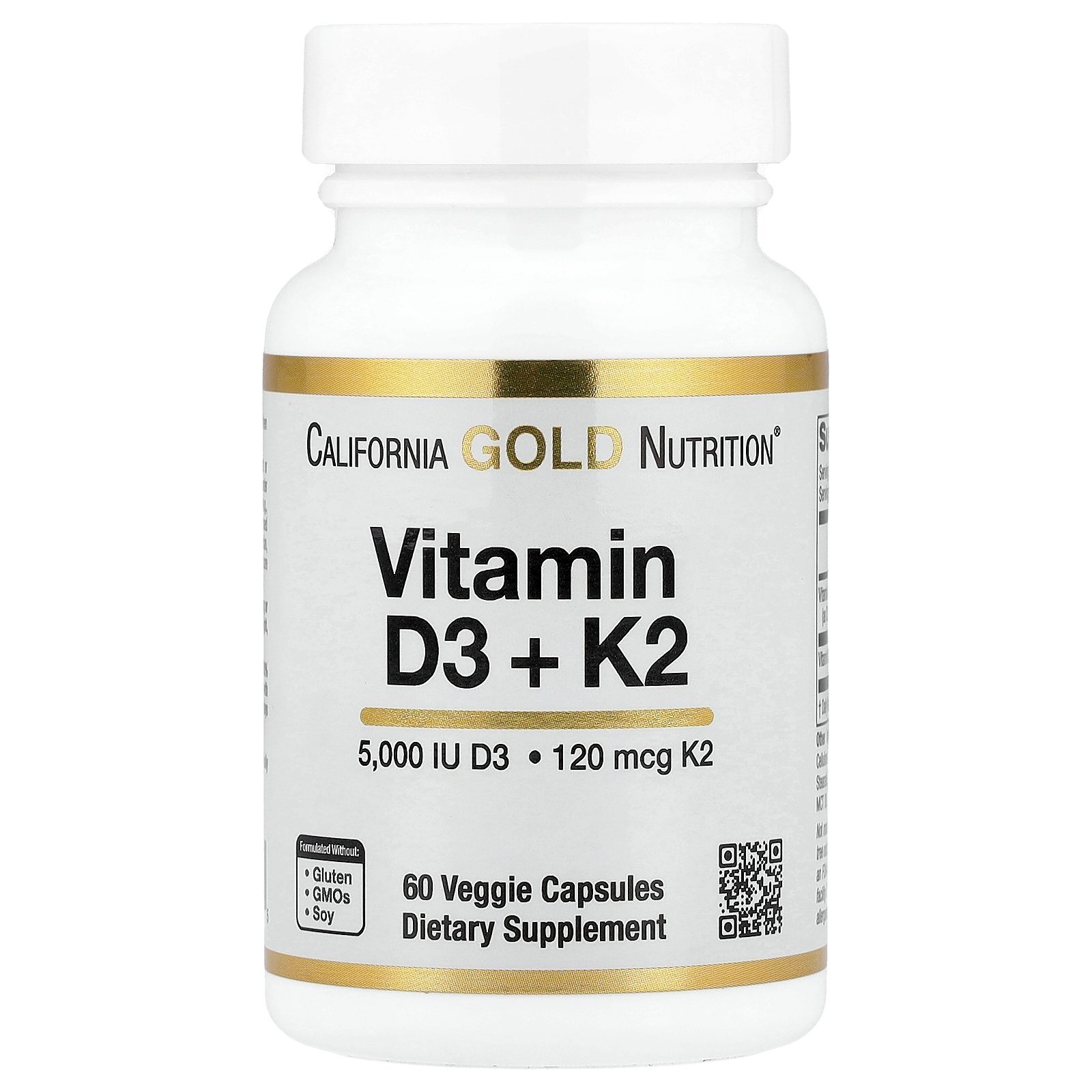California Gold Nutrition Vitamines D3 + K2 (MK-7) – 60 capsules végétales