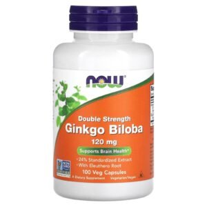 NOW Foods Ginkgo biloba double efficacité 120 mg avec ginseng sibérien – 100 capsules végétales