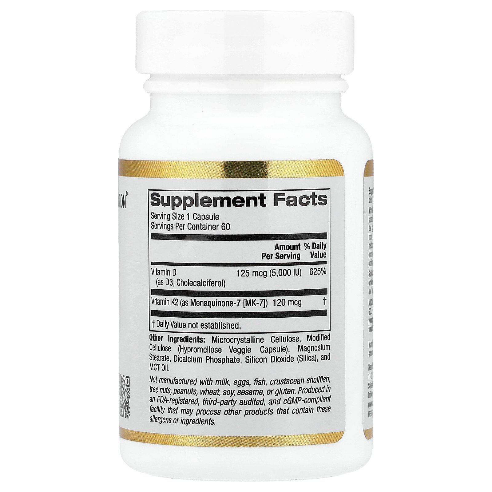 California Gold Nutrition Vitamines D3 + K2 (MK-7) – 60 capsules végétales – photo 2