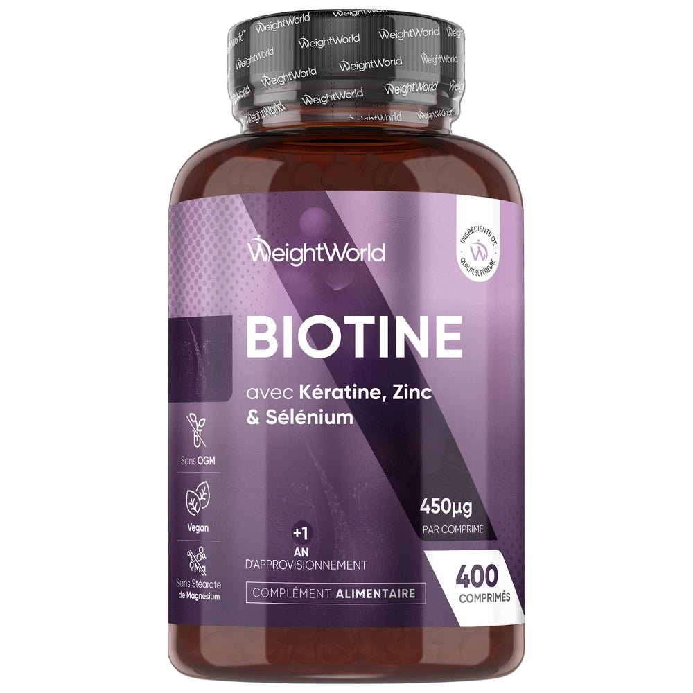 Complexe de biotine, zinc et sélénium WeightWorld – 400 comprimés – 2
