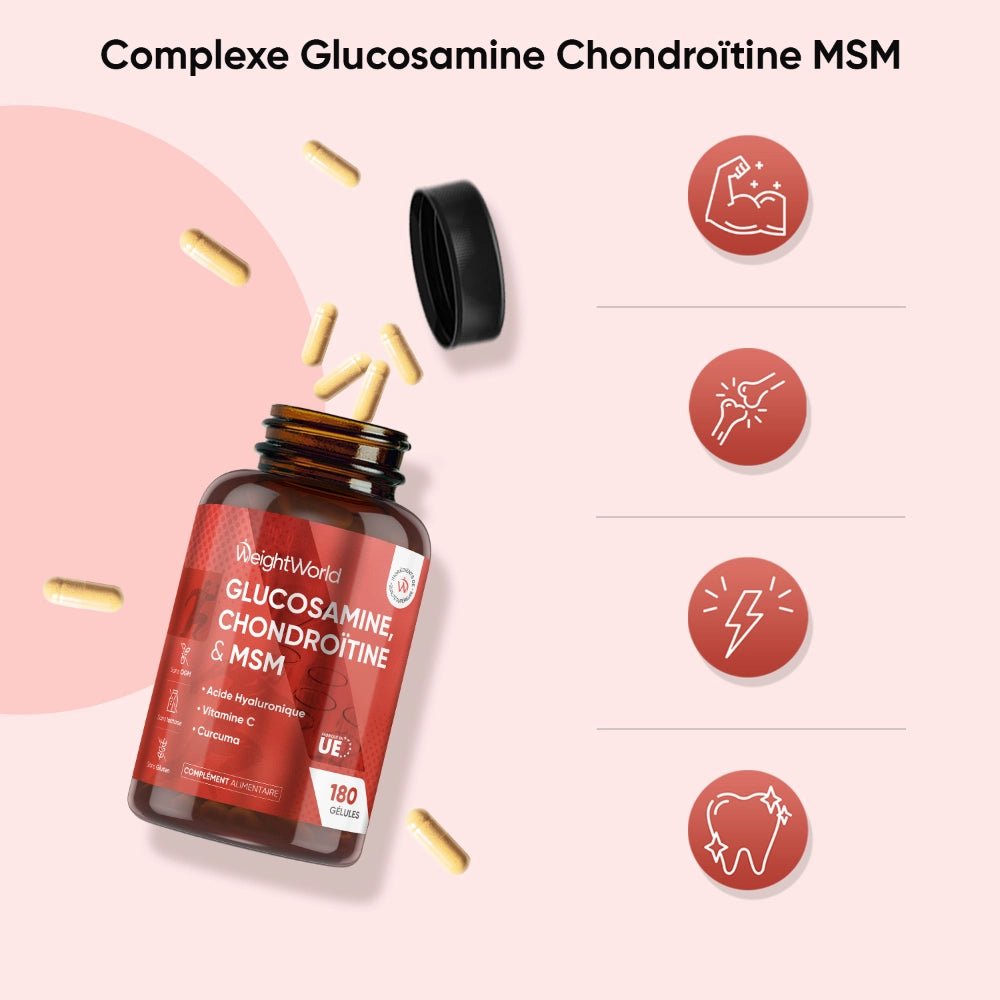 Glucosamine, chondroïtine et MSM WeightWorld – 180 gélules – 4