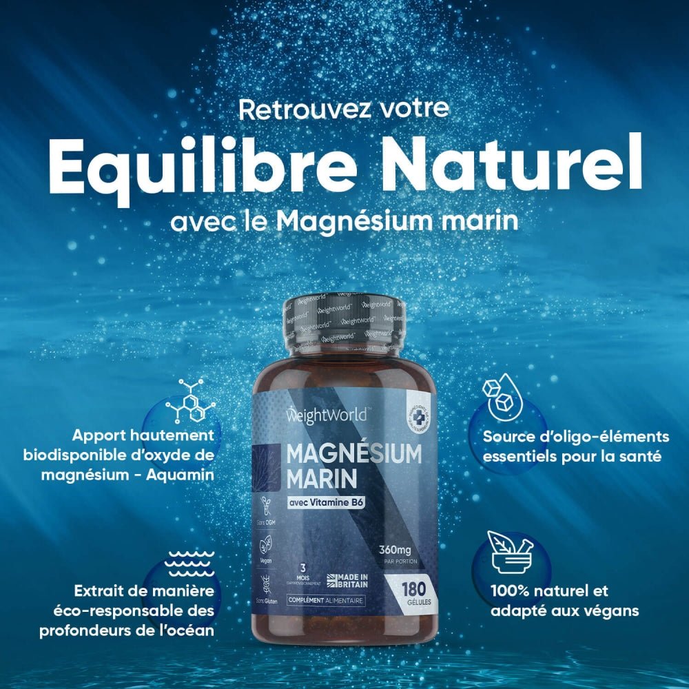 Magnésium marin Aquamin® et vitamine B6 WeightWorld – 180 gélules – 2