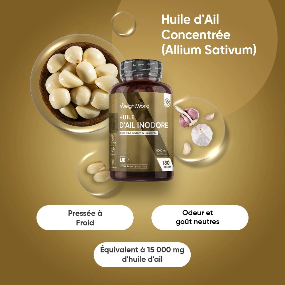 Huile d'ail inodore WeightWorld – 180 capsules molles – 2