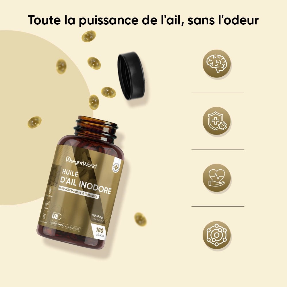 Huile d'ail inodore WeightWorld – 180 capsules molles – 3