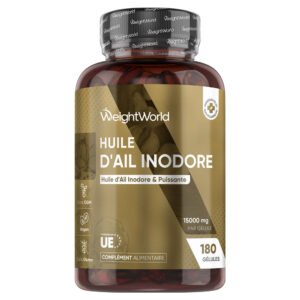 Huile d'ail inodore WeightWorld – 180 capsules molles